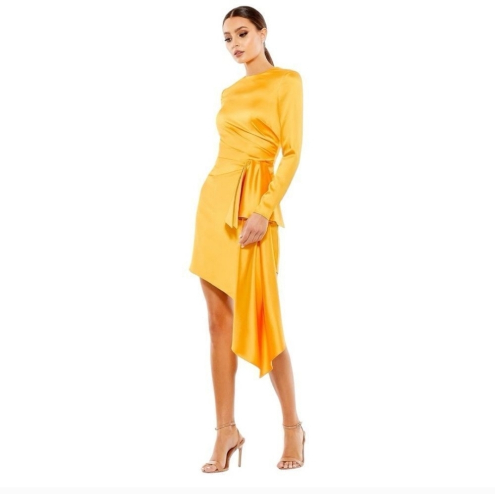 Mac Duggal Marigold Asymmetrical Ruched Elegant Cocktail Dress